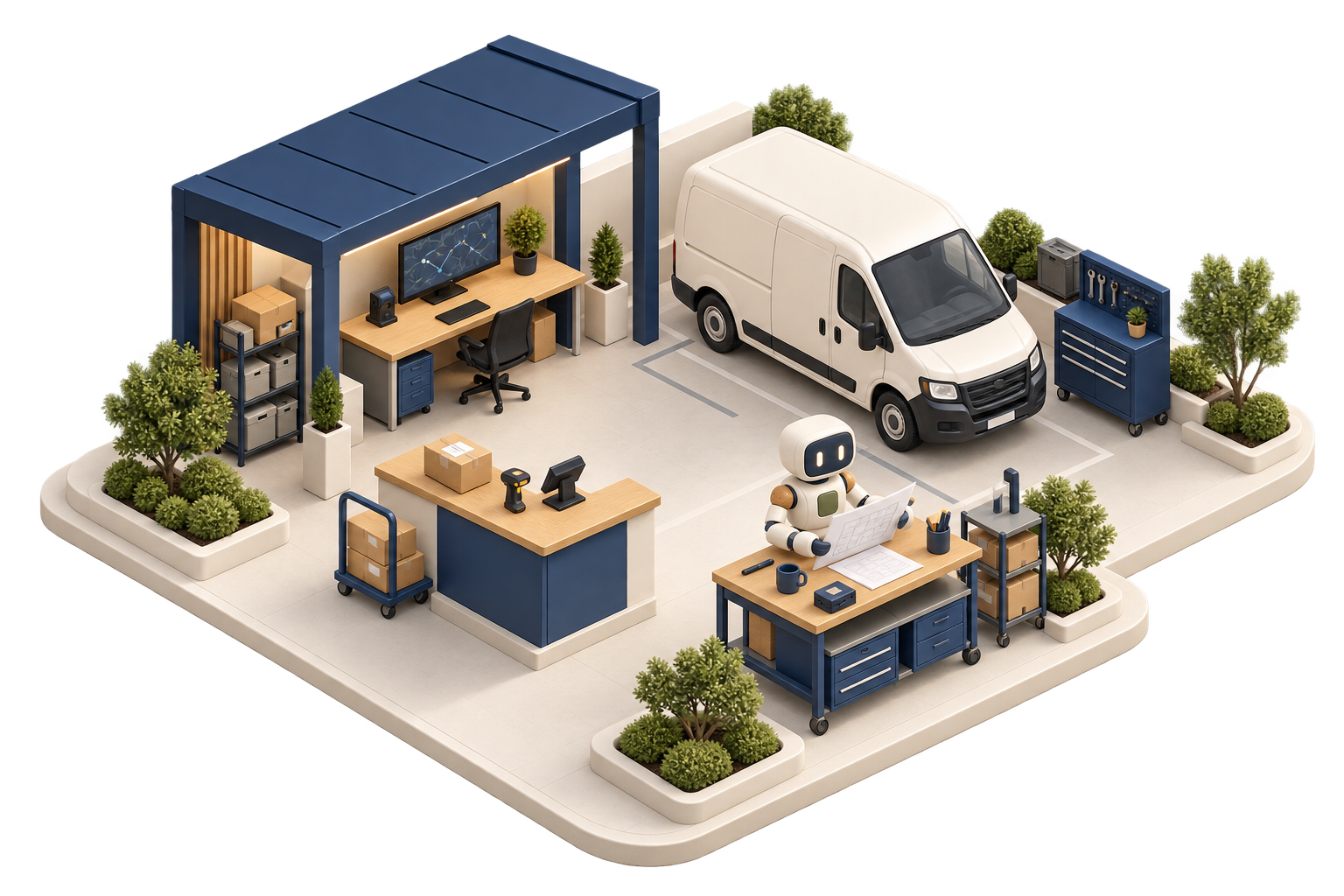 The delivery area in the Cobalt business campus, with dispatch and transport.
