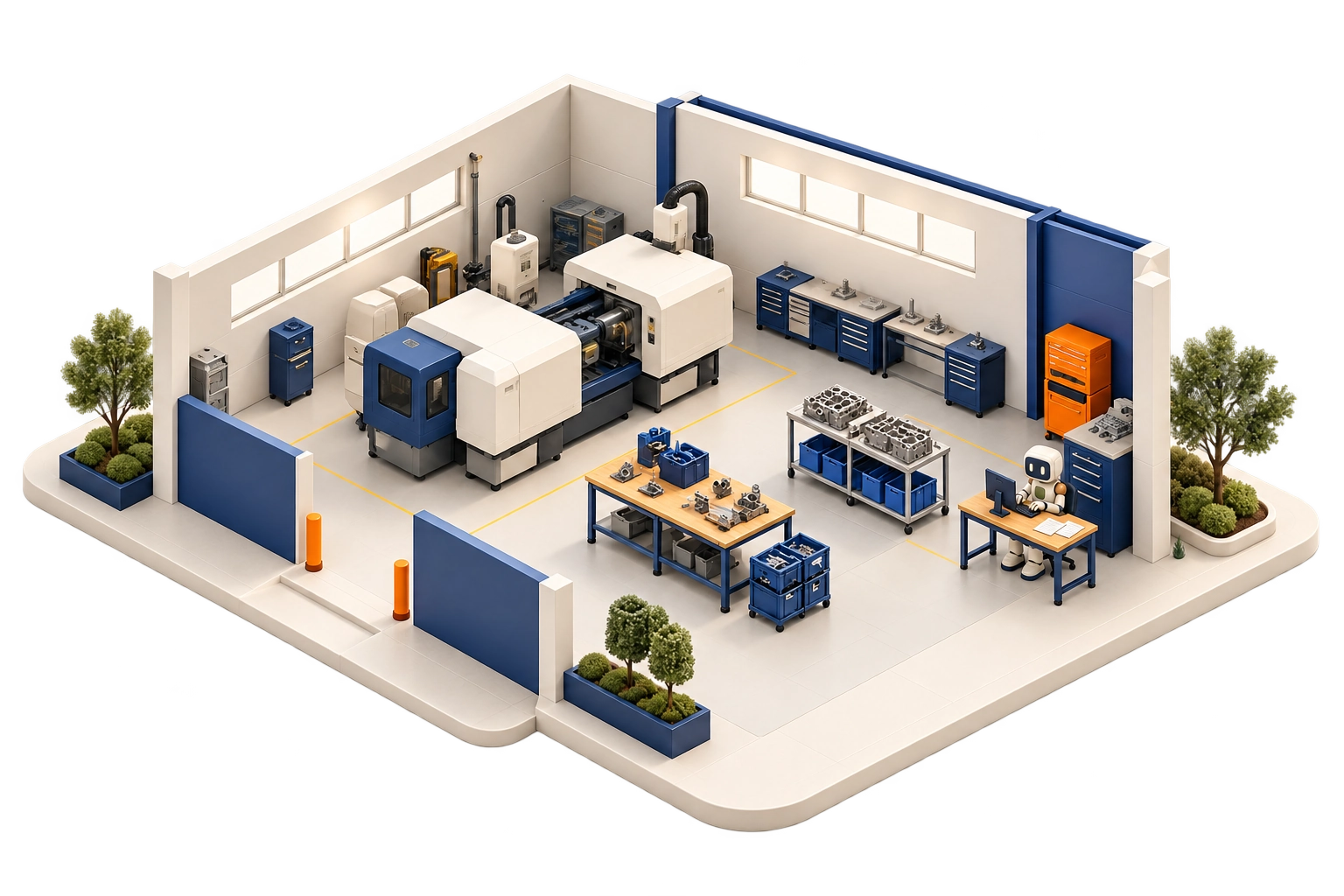 The manufacturing floor in the Cobalt business campus, with machines and work areas.