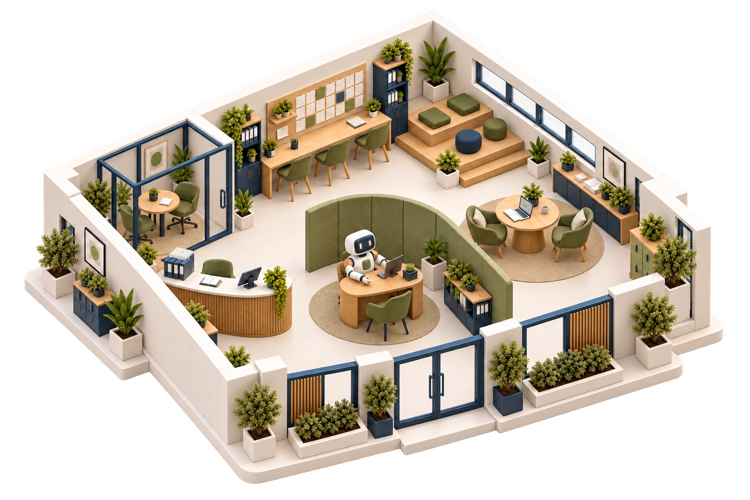 The people workspace in the Cobalt business campus, with desks and meeting spaces.