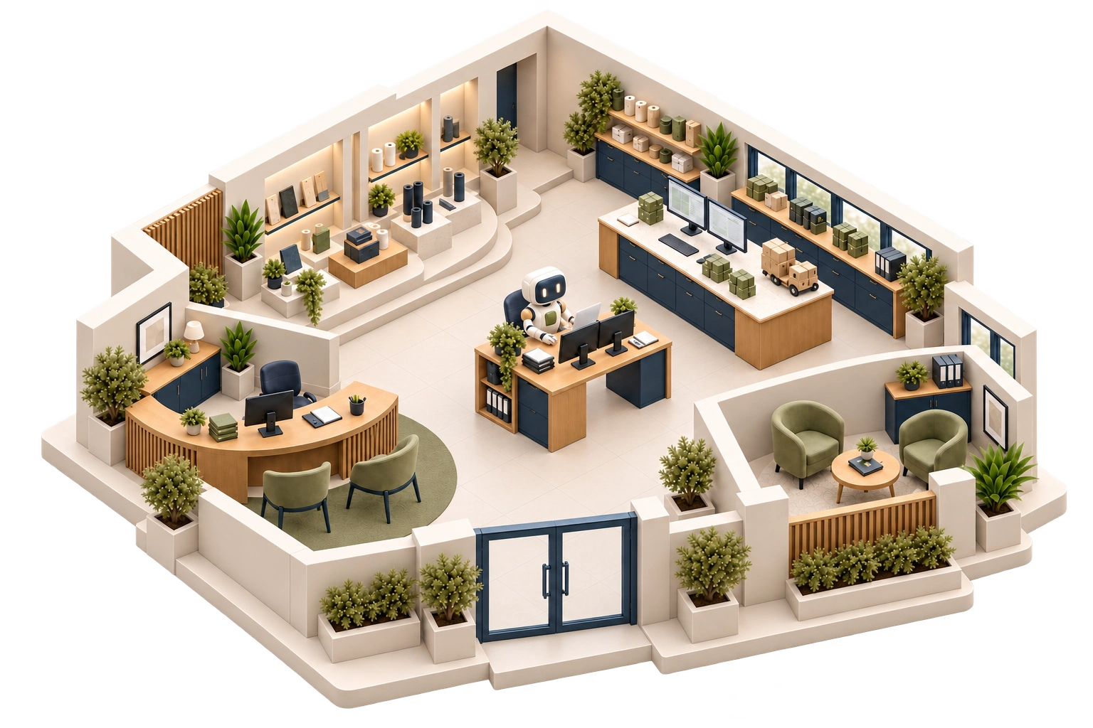 The sales workspace in the Cobalt business campus, with customer and product records.